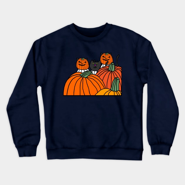 Halloween Horror Pumpkin Head Cats Crewneck Sweatshirt by ellenhenryart